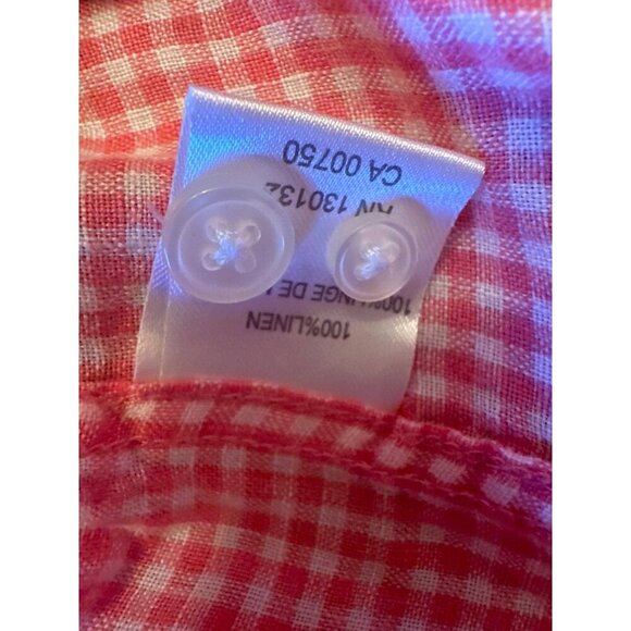 Hickey Freeman Mens Pink Gingham Checkered Button-Down Shirt XL 100% Linen - Picture 5 of 7